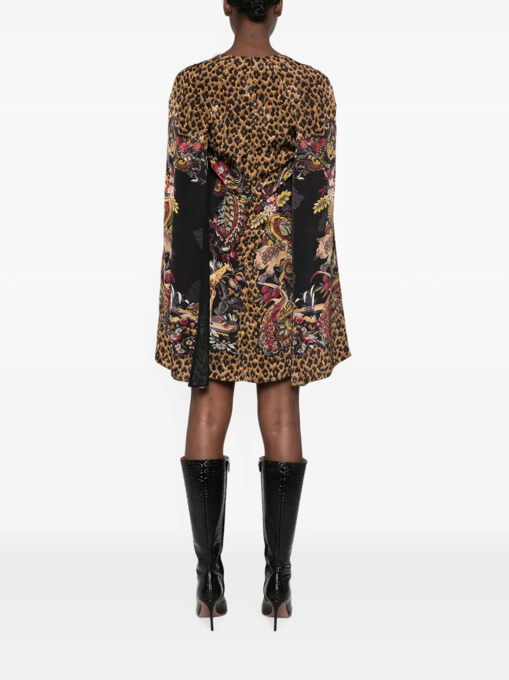 ETRO Jurk met luipaardprint en capemouwen Zwart