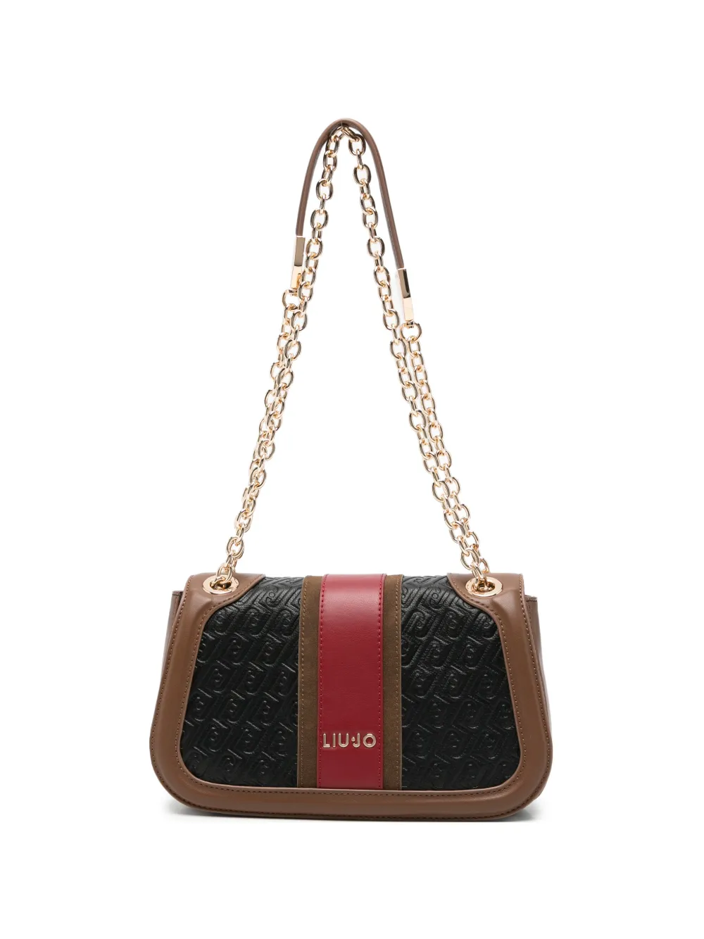 LIU JO monogram-embossed stripe-detail shoulder bag - Nero