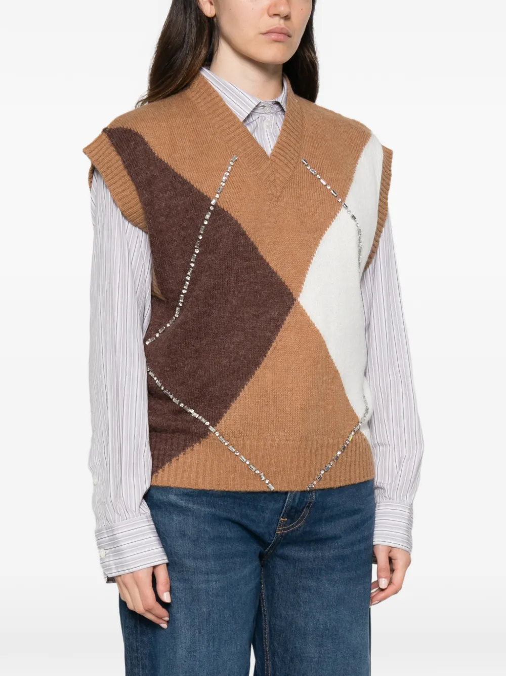 LIU JO Argyle gebreide top verfraaid met kristallen Beige