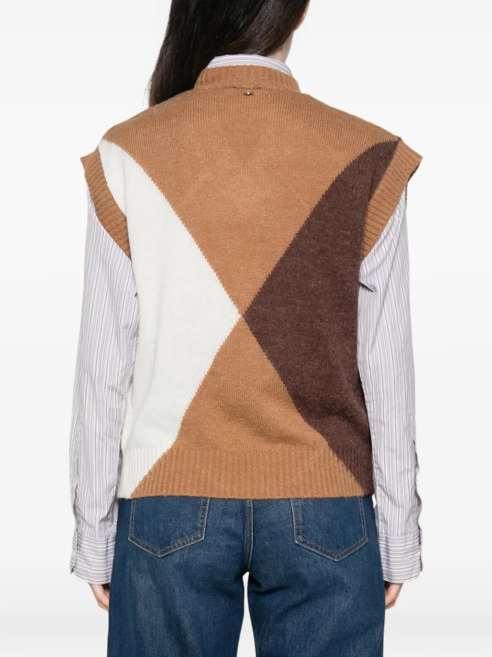 LIU JO Argyle gebreide top verfraaid met kristallen Beige