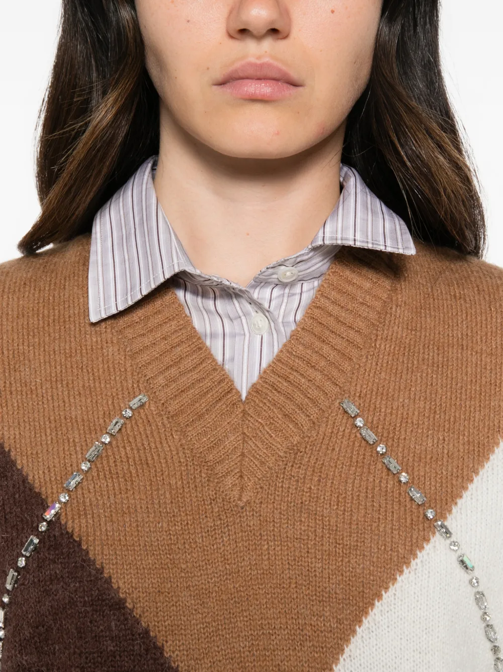 LIU JO Argyle gebreide top verfraaid met kristallen Beige