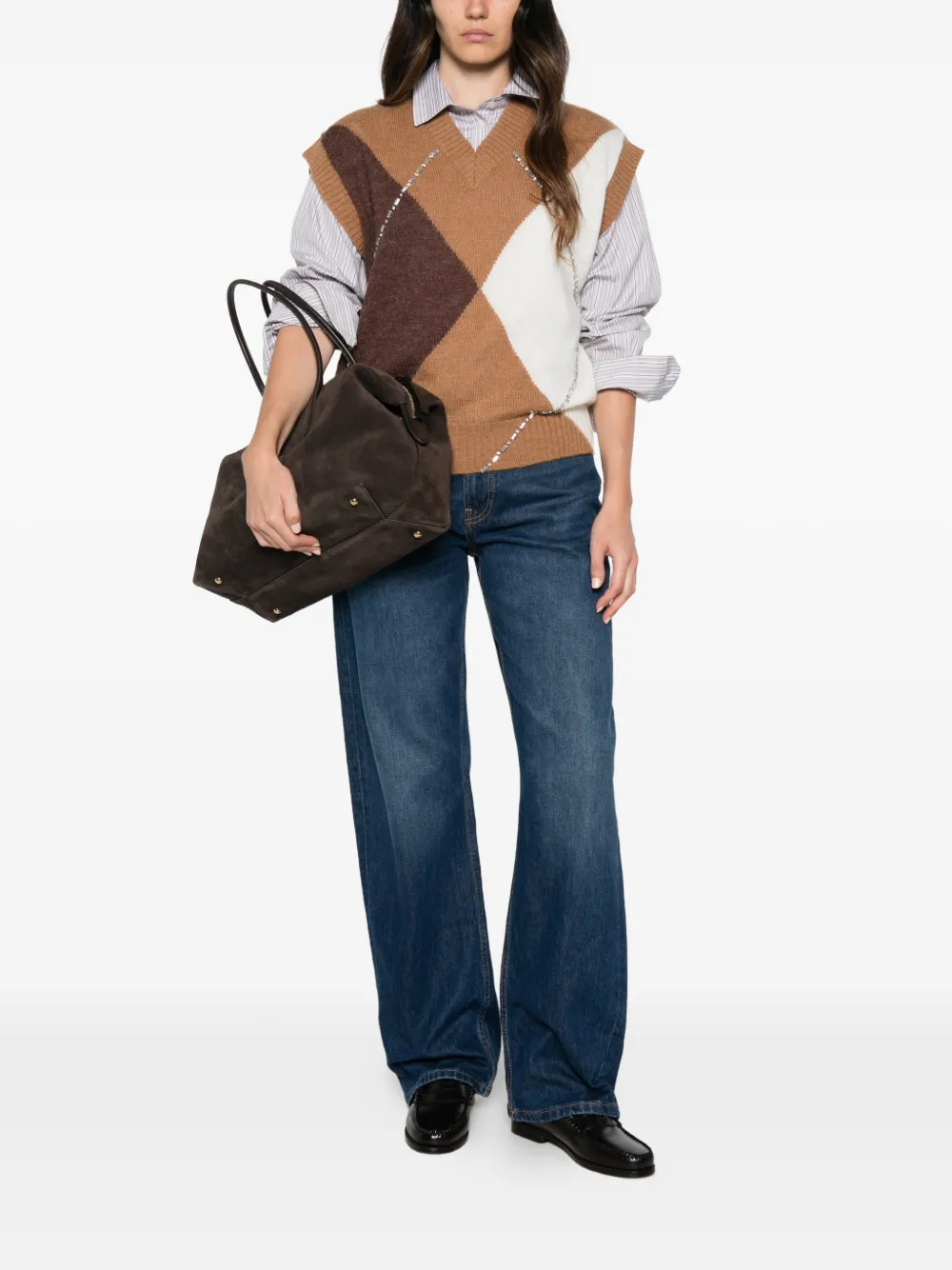 LIU JO Argyle gebreide top verfraaid met kristallen Beige