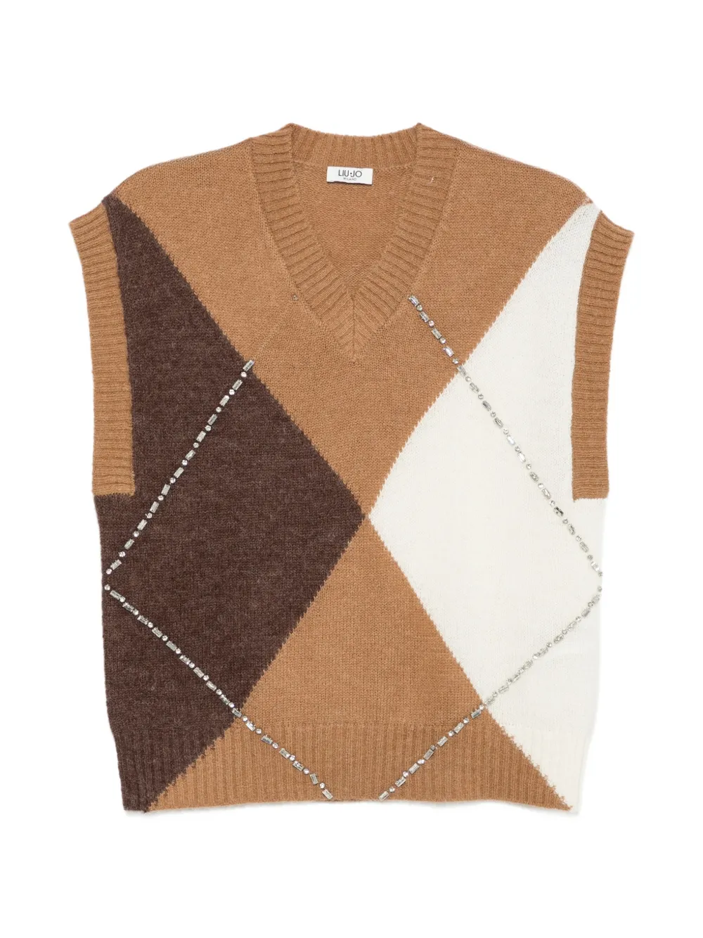 LIU JO argyle-knit crystal-embellished vest
