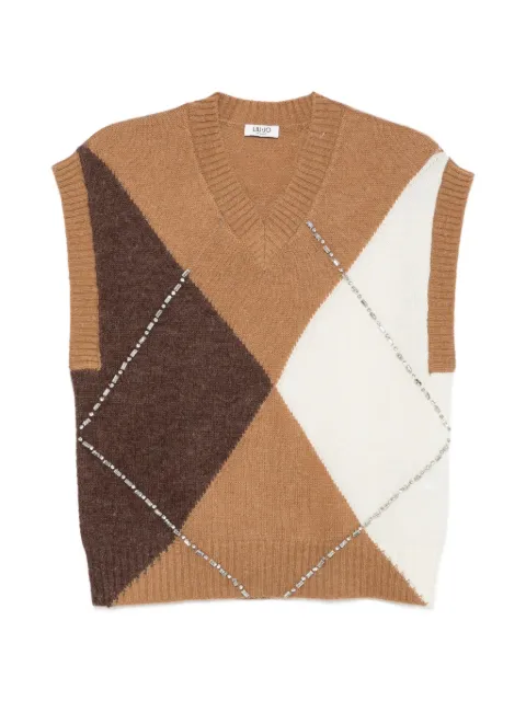 LIU JO argyle-knit crystal-embellished vest