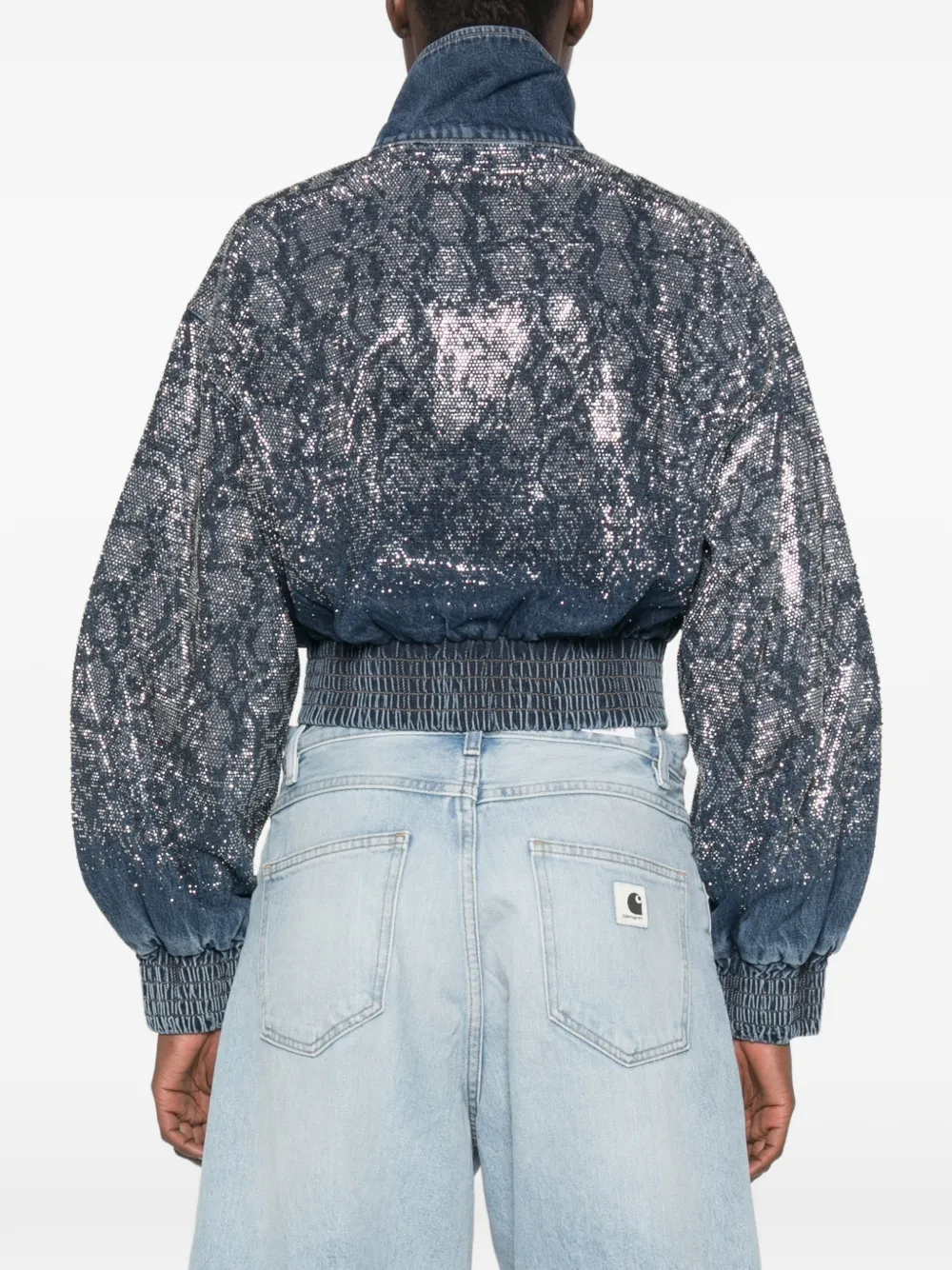 LIU JO Cropped denim bomberjack met stras Blauw