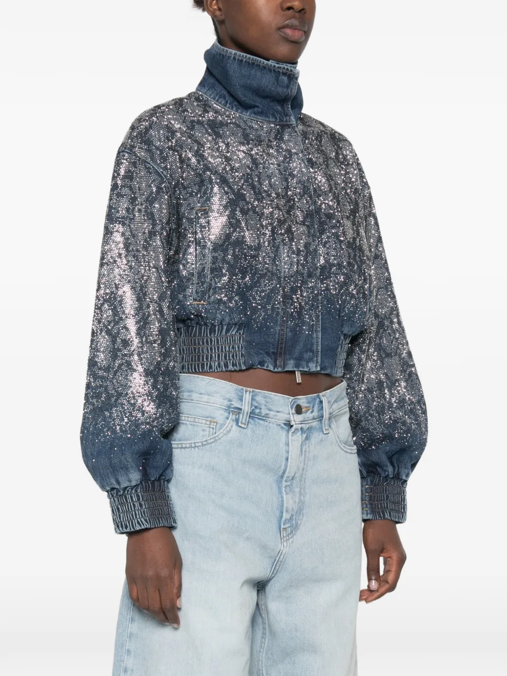 LIU JO Cropped denim bomberjack met stras Blauw