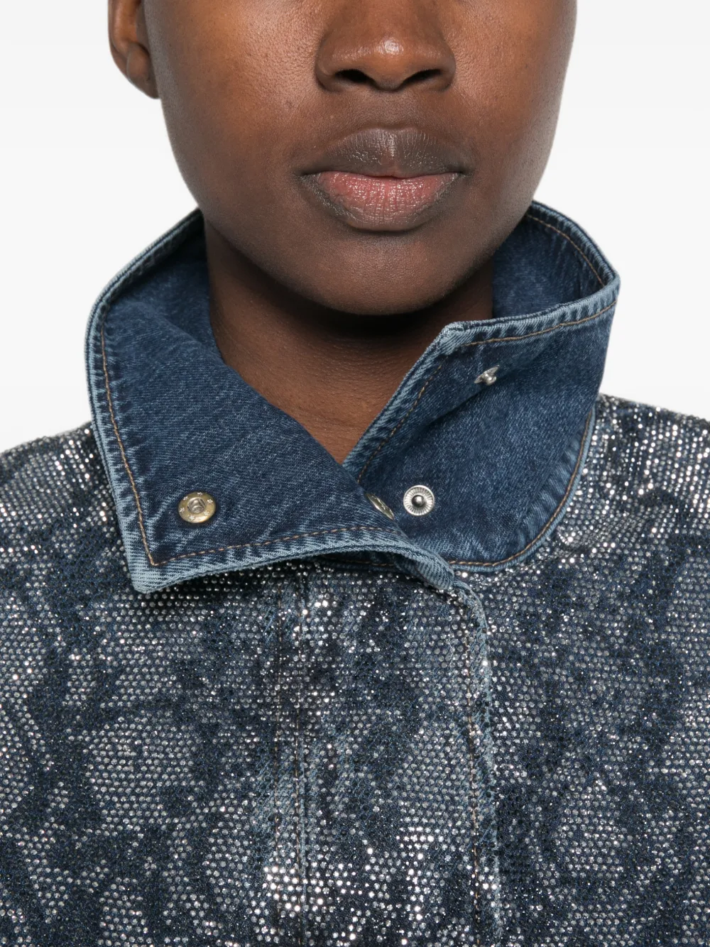 LIU JO Cropped denim bomberjack met stras Blauw