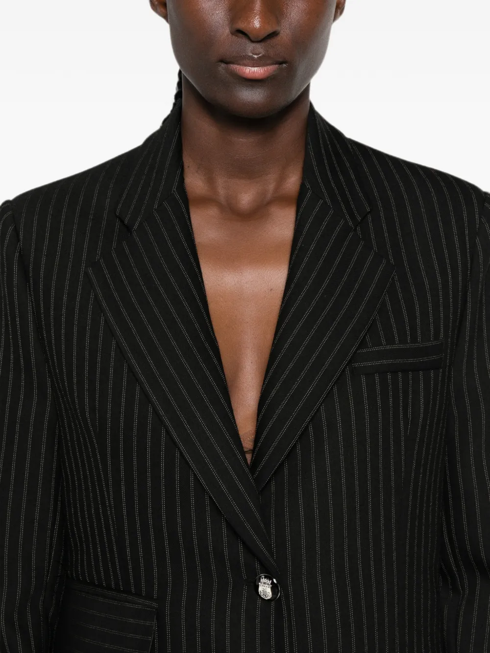 Elisabetta Franchi Blazer met krijtstreep en gekerfde revers Zwart