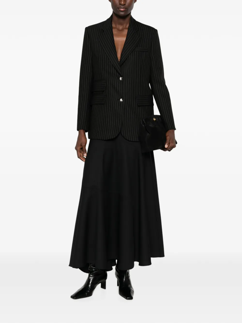 Elisabetta Franchi Blazer met krijtstreep en gekerfde revers Zwart
