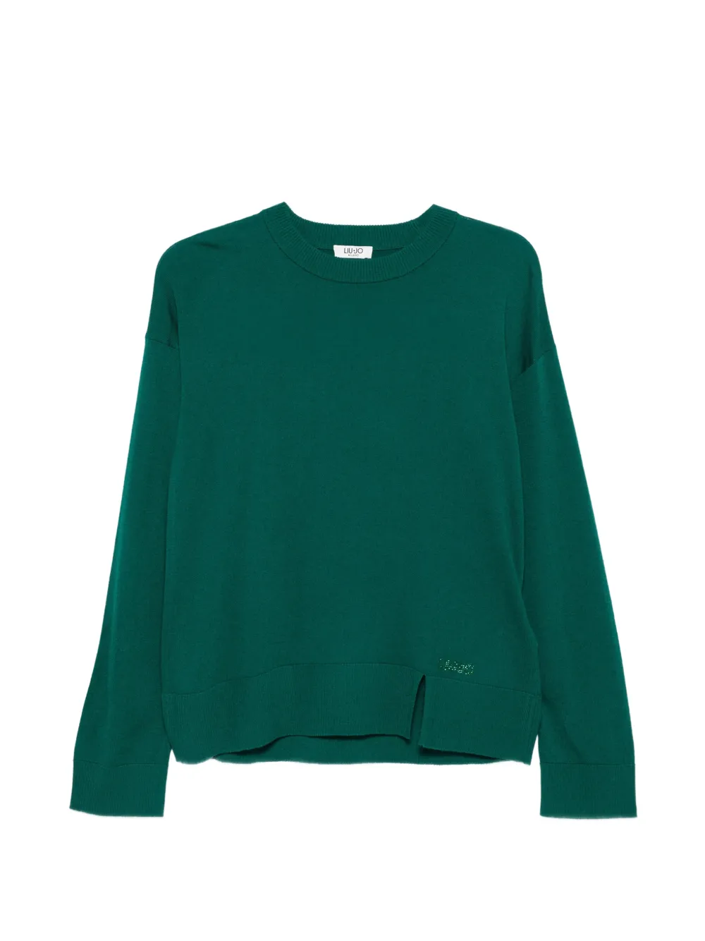 LIU JO rhinestone-logo side-slit sweater - Verde