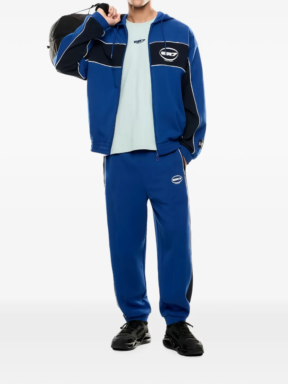 Ea7 Emporio Armani Hoodie met logoprint en rits Blauw