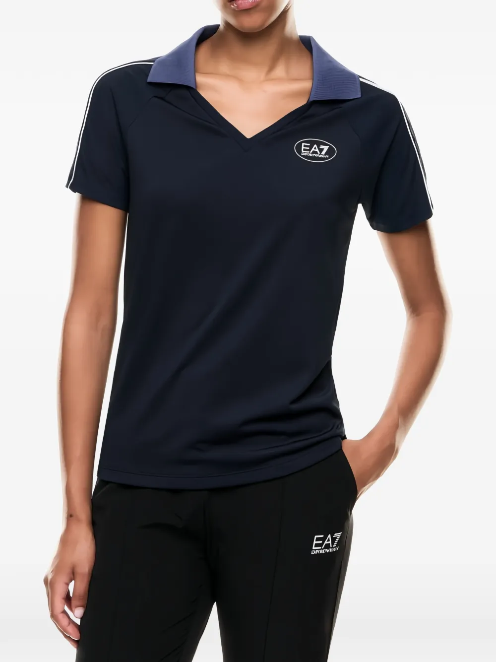 Ea7 Emporio Armani logo-print V-neck T-shirt - Blu