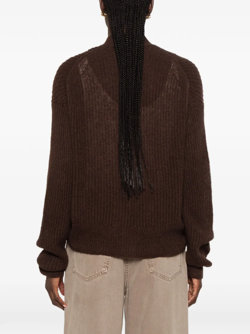 Closed Ribgebreid vest Bruin