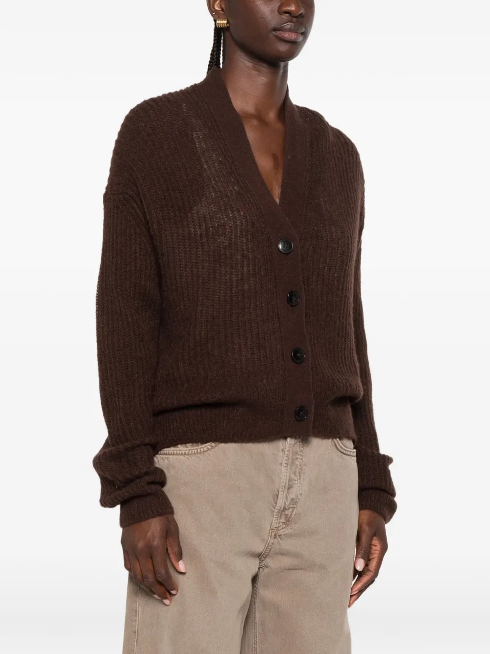 Closed Ribgebreid vest Bruin