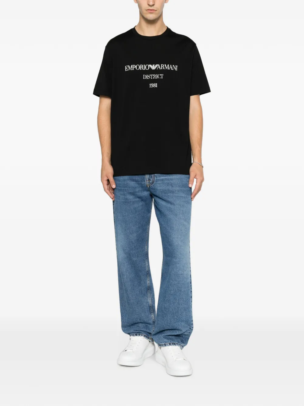 Emporio Armani T-shirt met logoprint met ronde hals Zwart