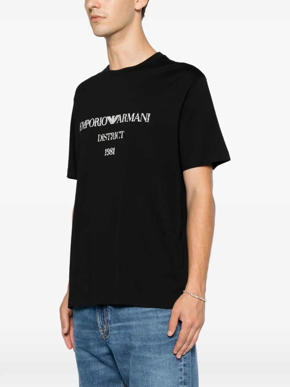 Emporio Armani T-shirt met logoprint met ronde hals Zwart