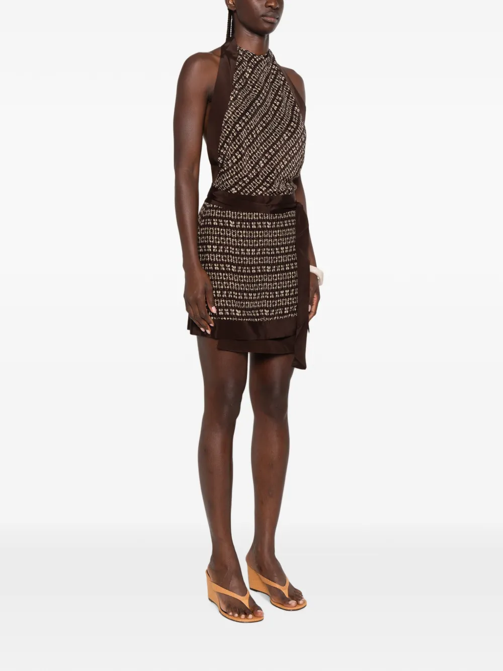 SIR. Astrid mini-jurk met halternek en print Bruin