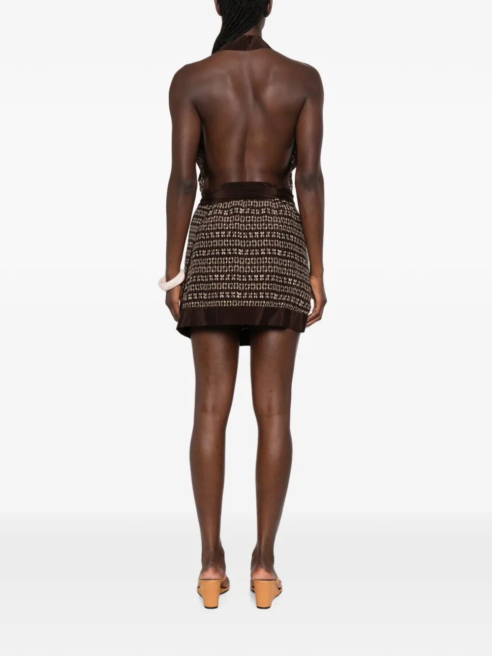 SIR. Astrid mini-jurk met halternek en print Bruin