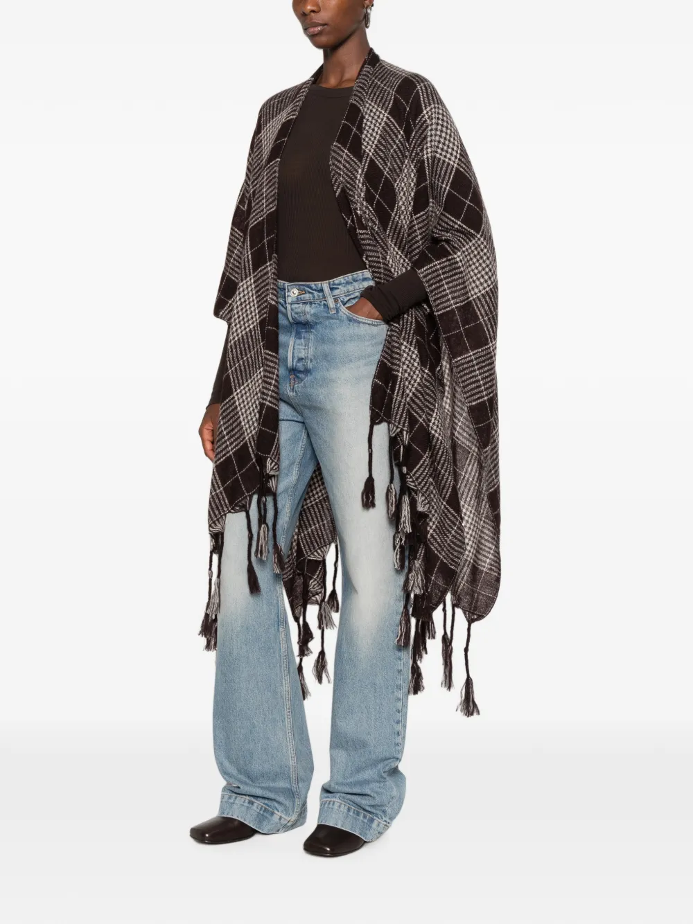 Brunello Cucinelli Geruite poncho's met kwastje afwerking Bruin