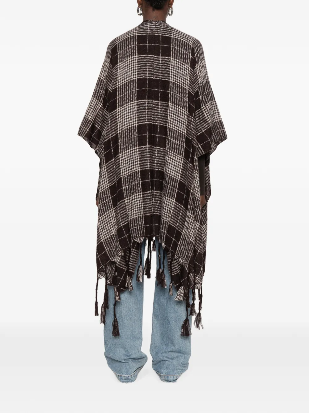 Brunello Cucinelli Geruite poncho's met kwastje afwerking Bruin