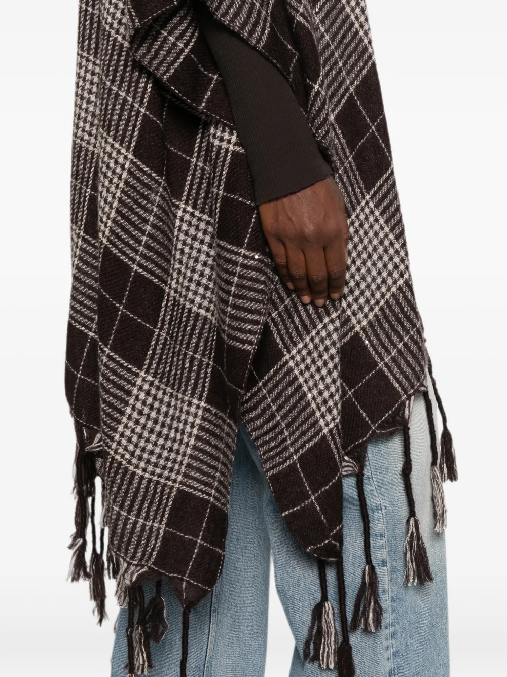 Brunello Cucinelli Geruite poncho's met kwastje afwerking Bruin