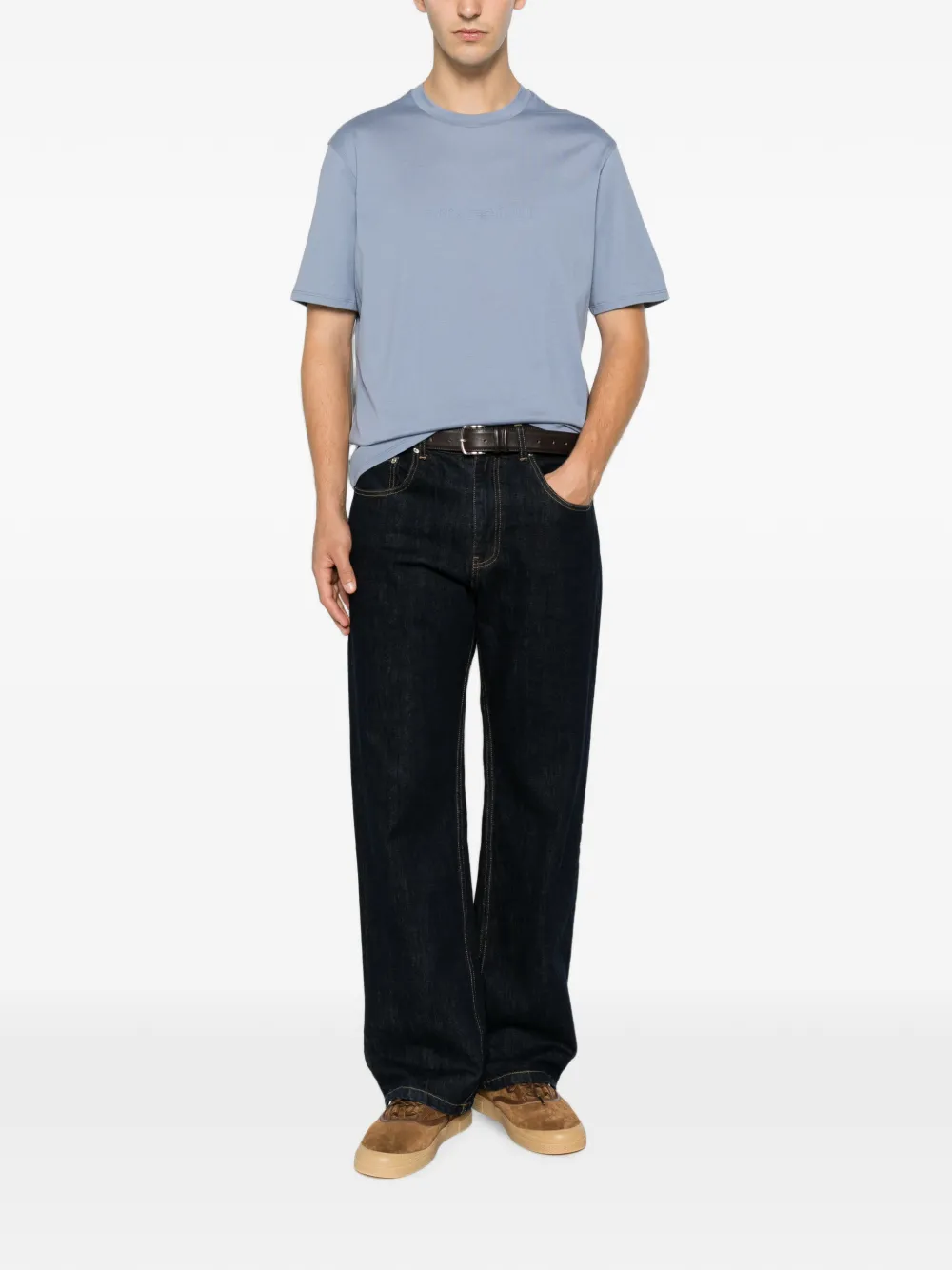 Emporio Armani T-shirt met logoprint met ronde hals Blauw