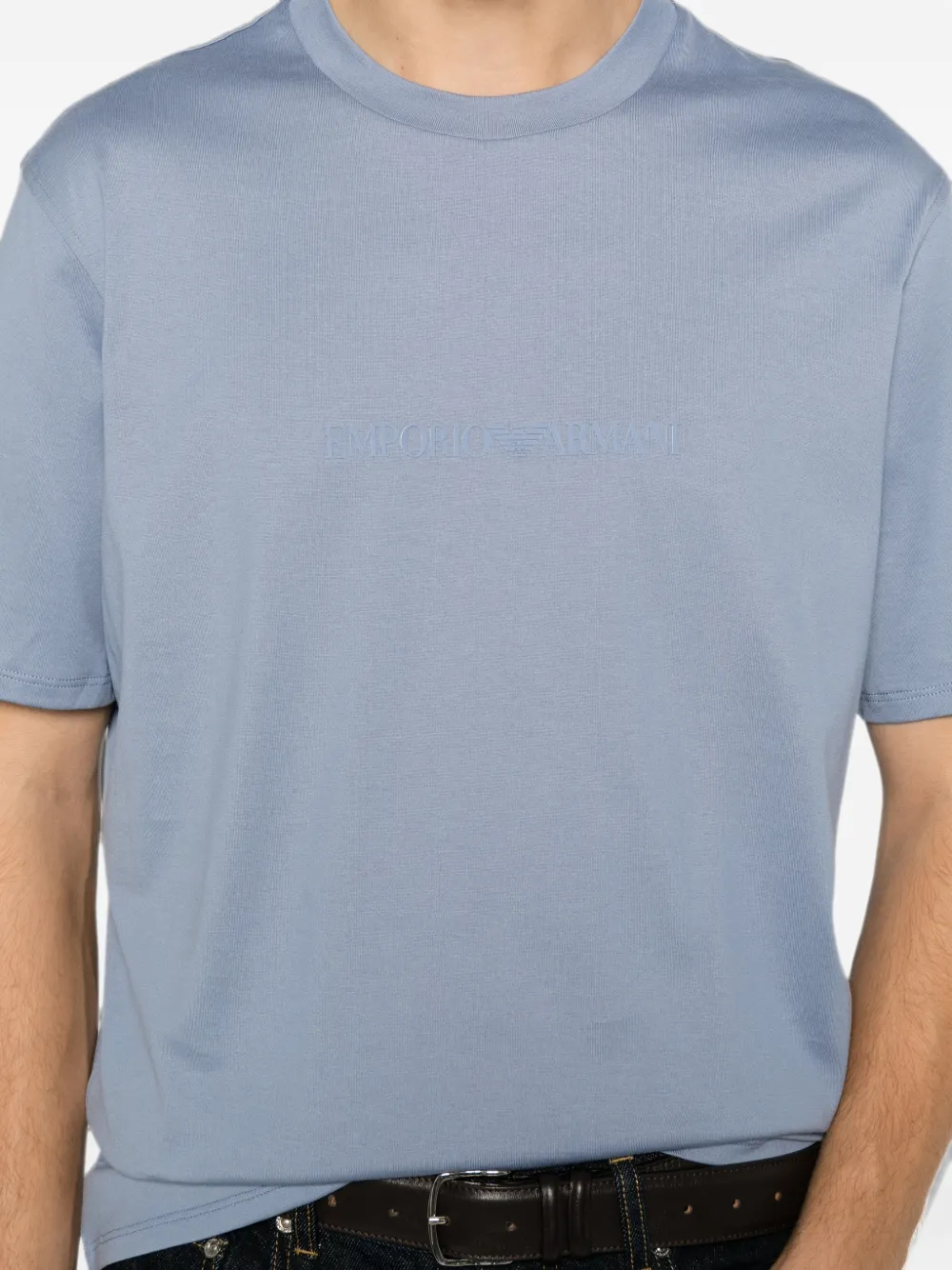 Emporio Armani T-shirt met logoprint met ronde hals Blauw