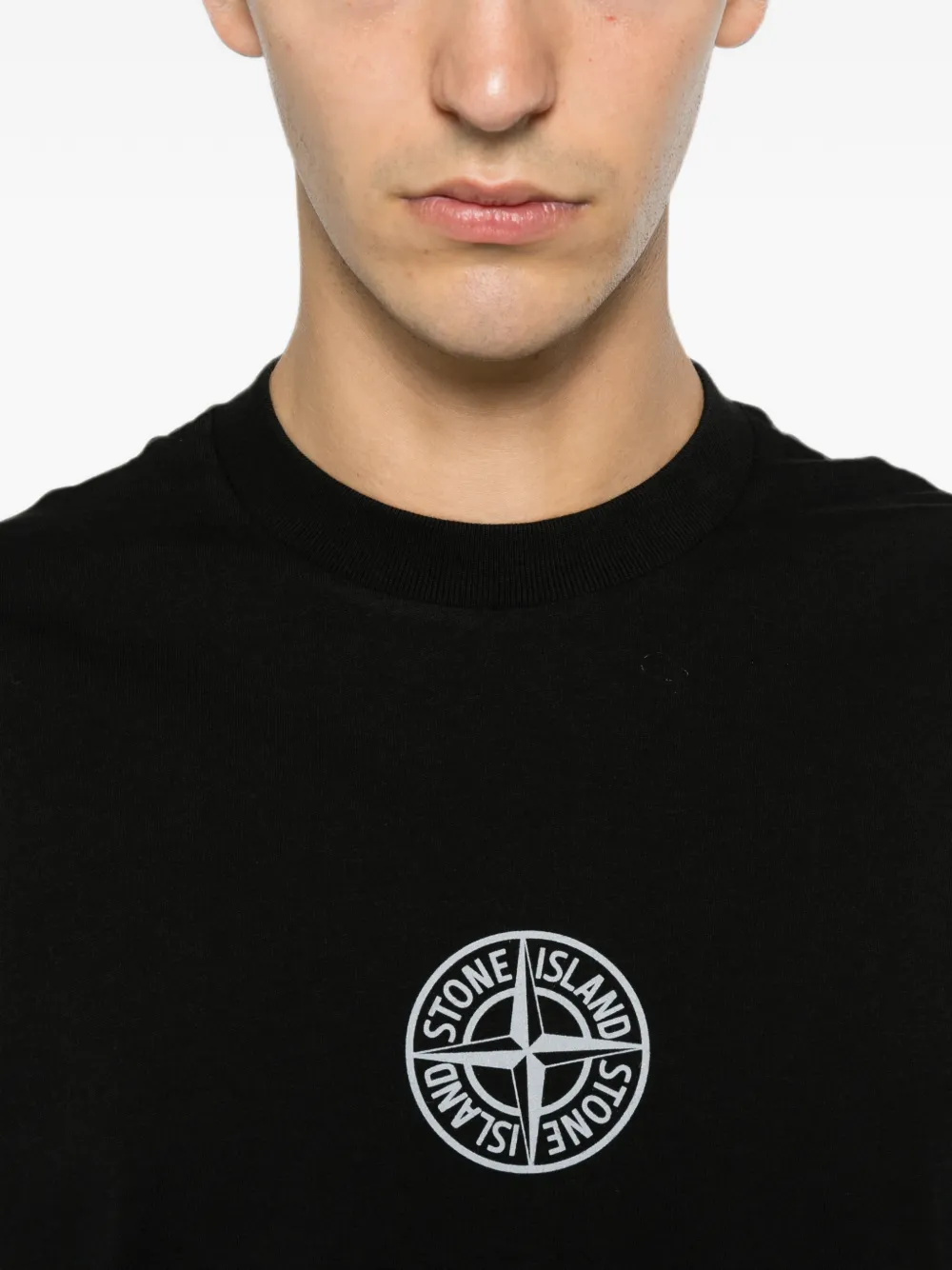 Stone Island T-shirt met logoprint met ronde hals Zwart