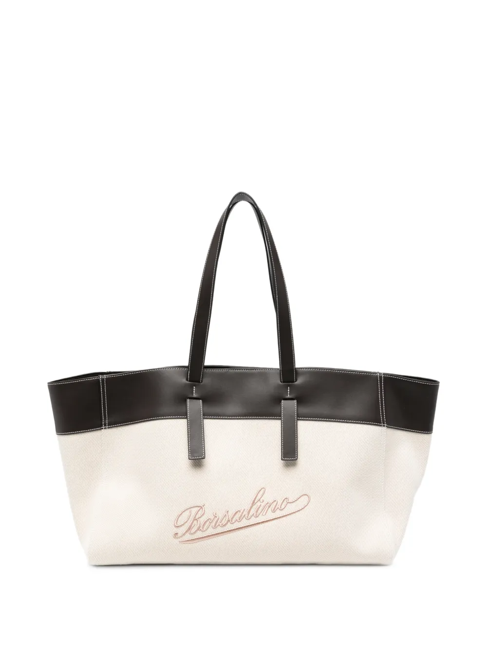 Borsalino large logo-embroidered tote bag - Neutrals
