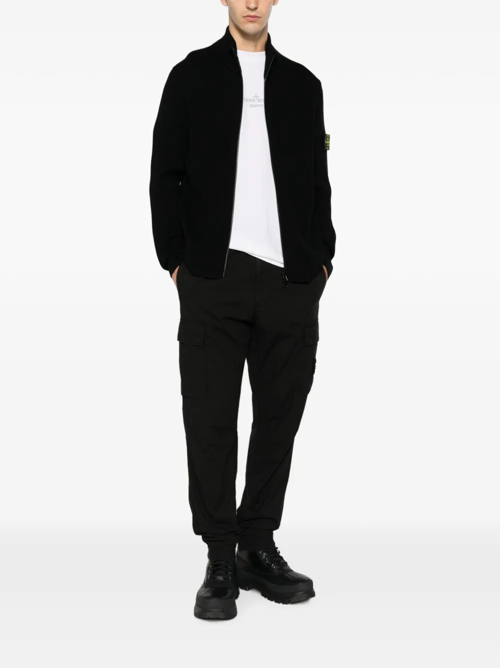 Stone Island Ribgebreide trui met logopatch Zwart