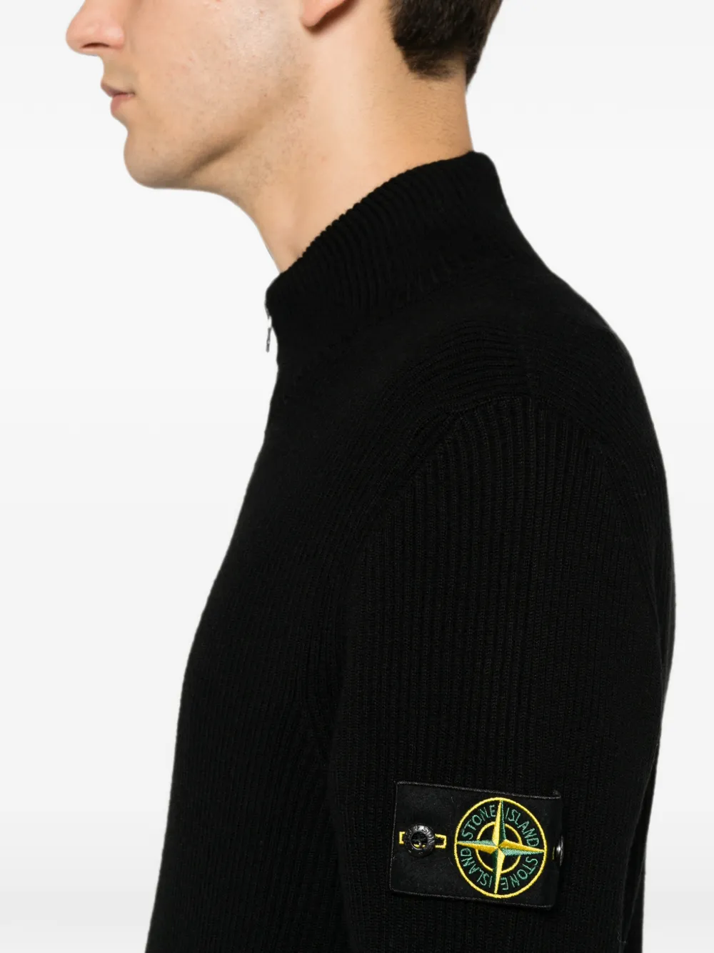 Stone Island Ribgebreide trui met logopatch Zwart