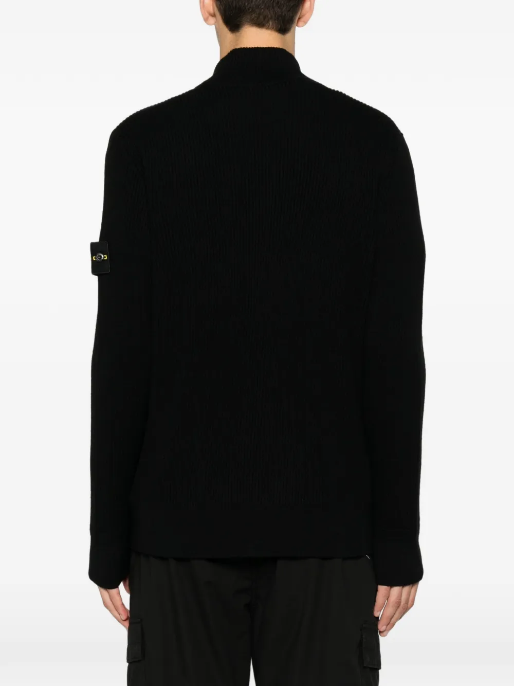 Stone Island Ribgebreide trui met logopatch Zwart
