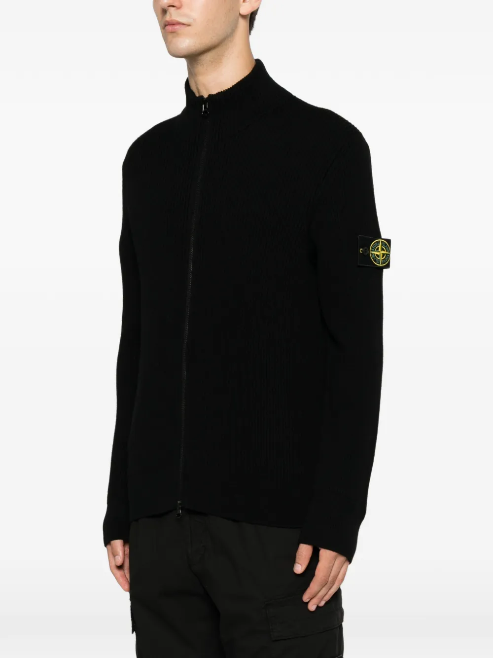 Stone Island Ribgebreide trui met logopatch Zwart