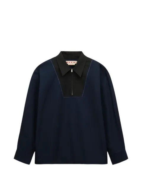 Marni deep blue poplin shirt with zipper bib