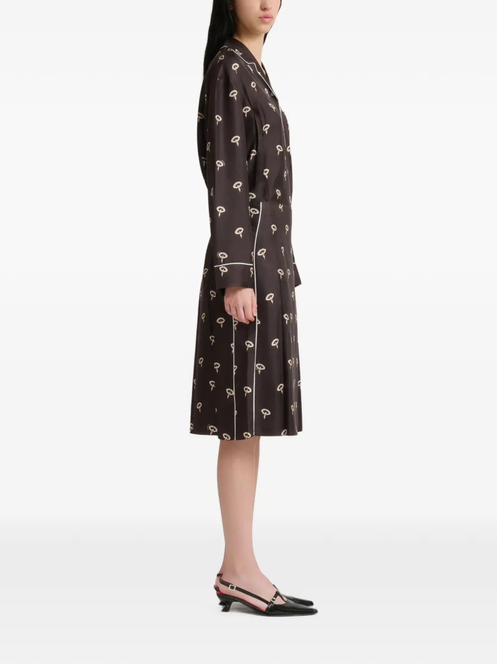 Marni Zijde-twill midi-rok met bloemenprint Bruin