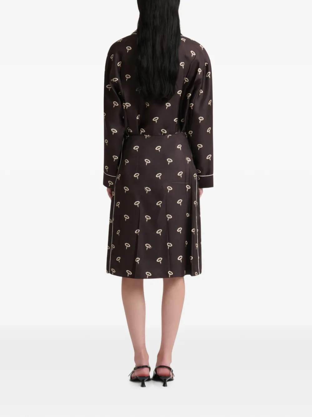 Marni Zijde-twill midi-rok met bloemenprint Bruin