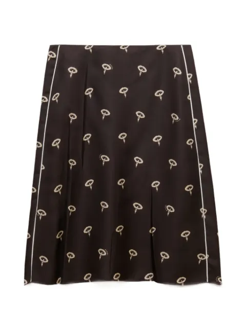 Marni falda midi de sarga de seda marrón con estampado floral