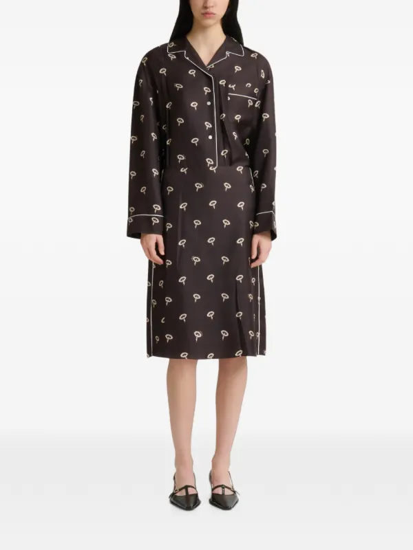 Marni Brown Silk Twill Midi Skirt With Floral Print | Brown | FARFETCH