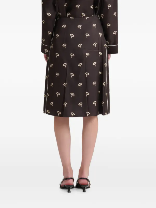 Marni Brown Silk Twill Midi Skirt With Floral Print | Brown | FARFETCH