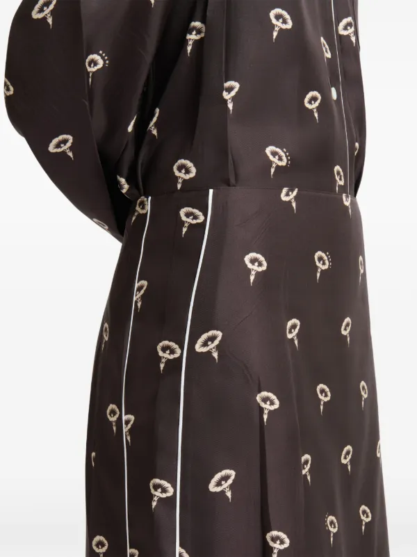 Marni Brown Silk Twill Midi Skirt With Floral Print | Brown | FARFETCH