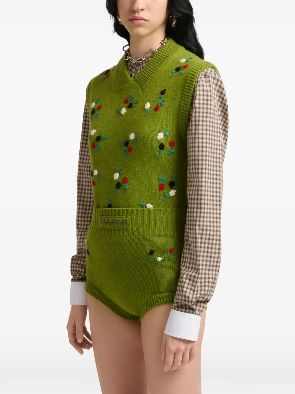 Marni Wol-kasjmier vest met geborduurde bloemen Groen