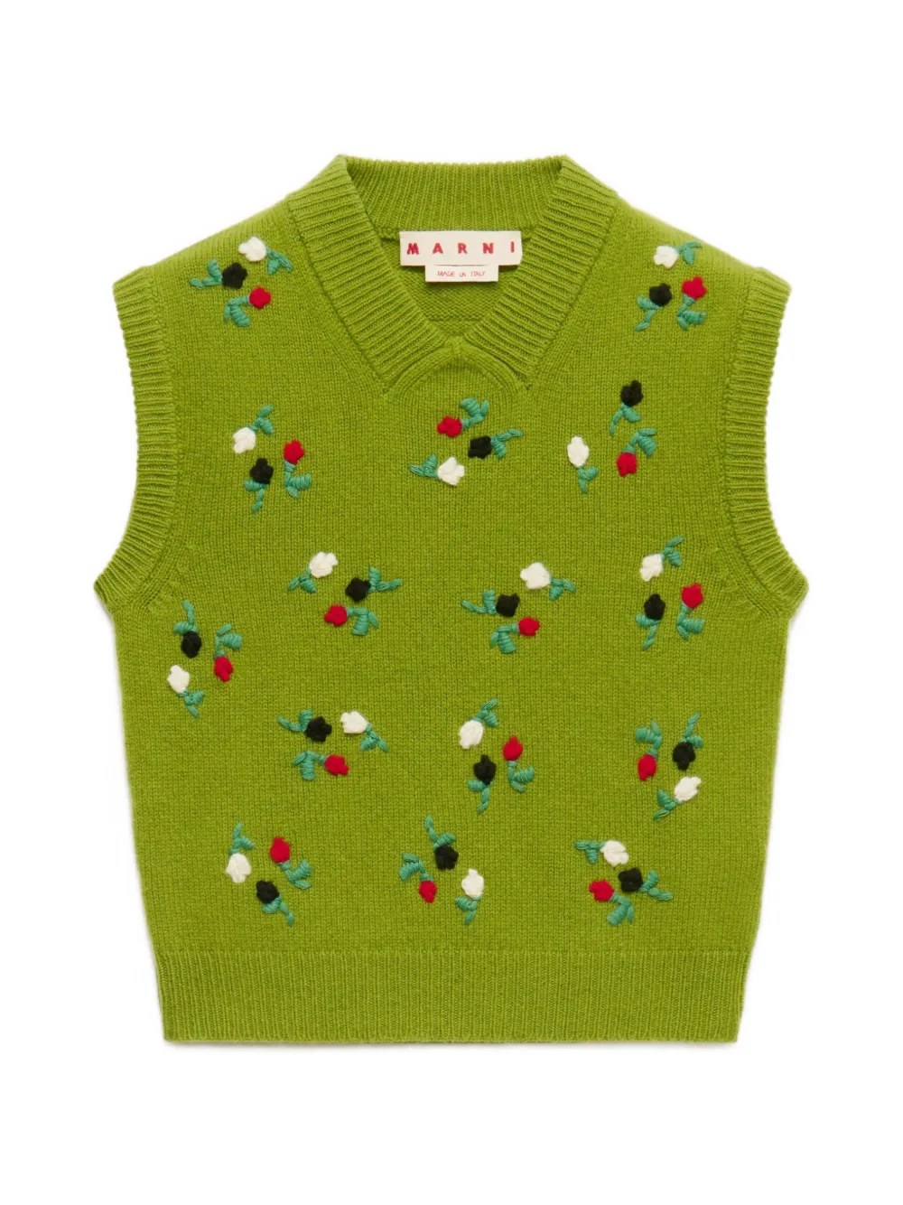 Marni green wool-cashmere vest with flower embroidery - Verde