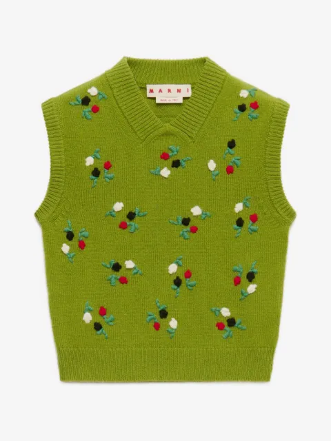 Marni green wool-cashmere vest with flower embroidery
