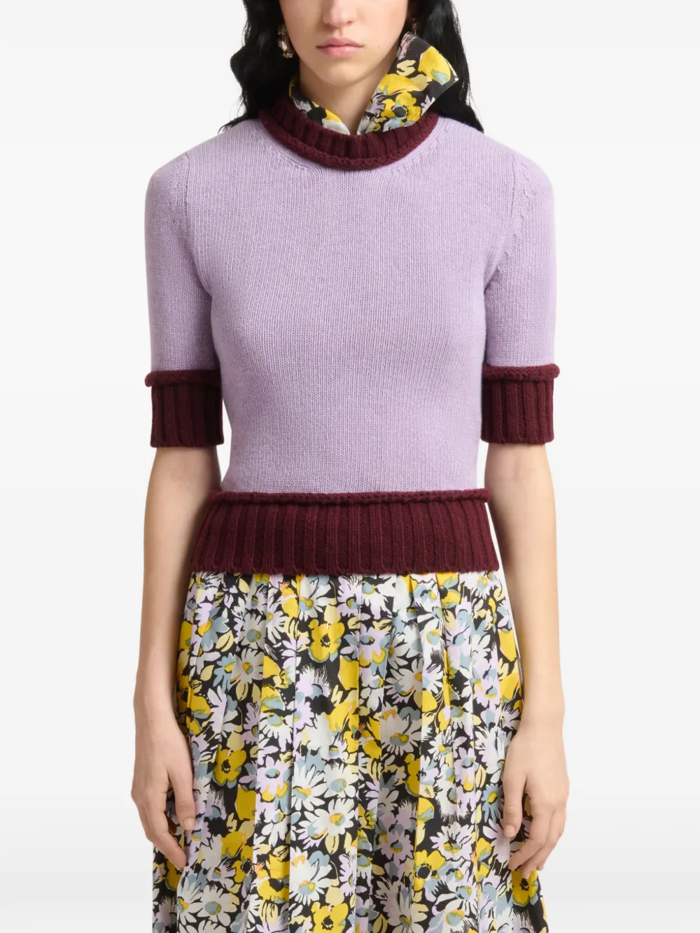 Marni Trui van wolblend met contrasterende afwerkingen Paars
