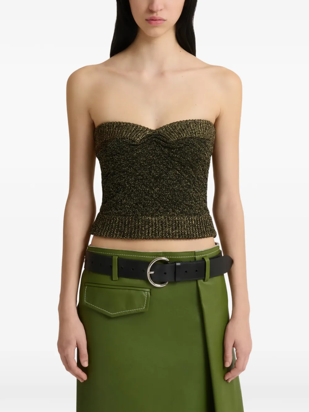 Marni Zwarte wollen strapless top met lurex details Groen