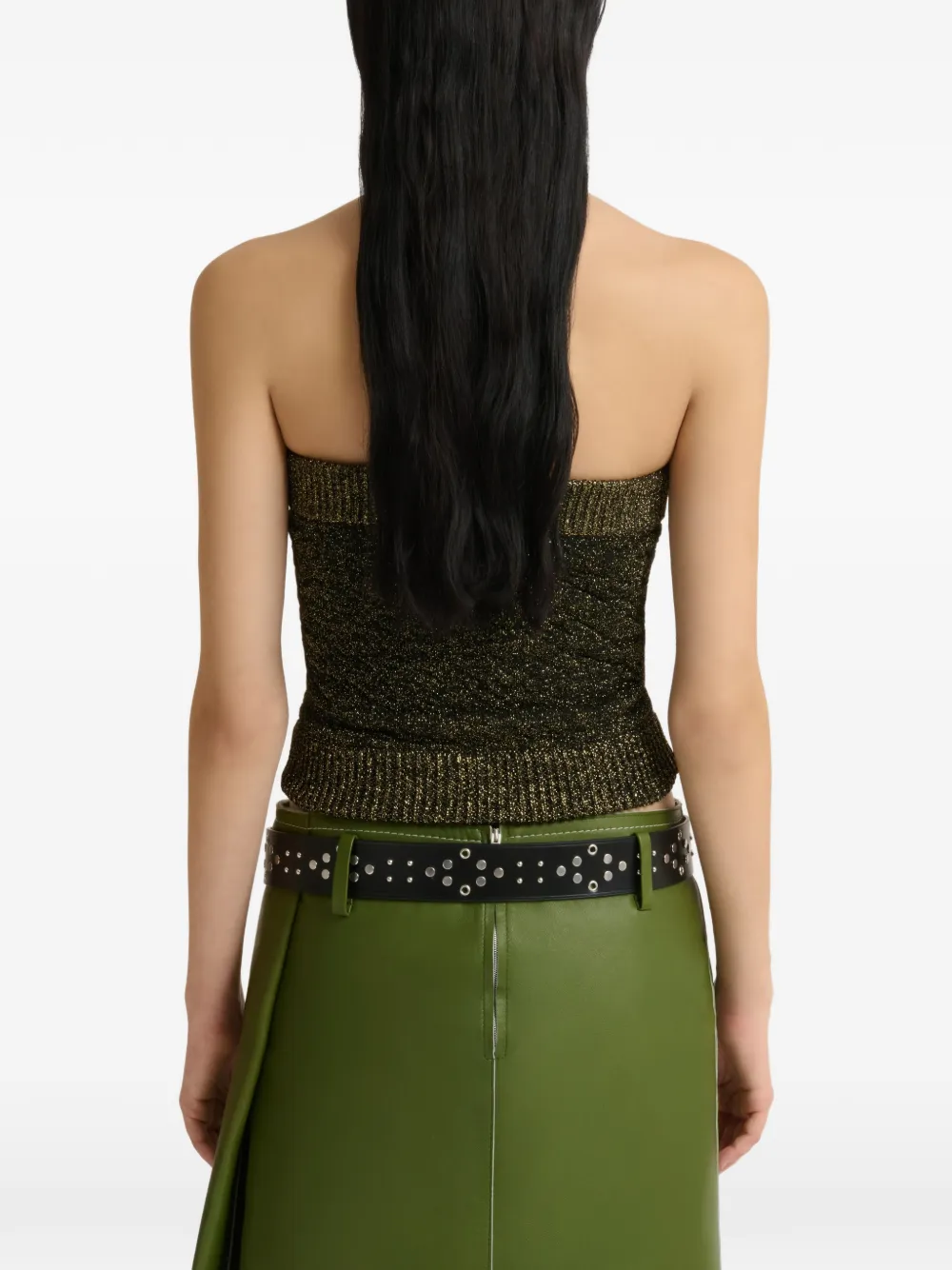 Marni Zwarte wollen strapless top met lurex details Groen