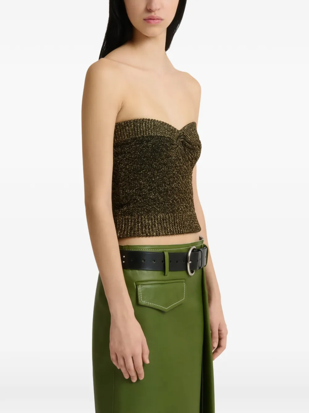 Marni Zwarte wollen strapless top met lurex details Groen