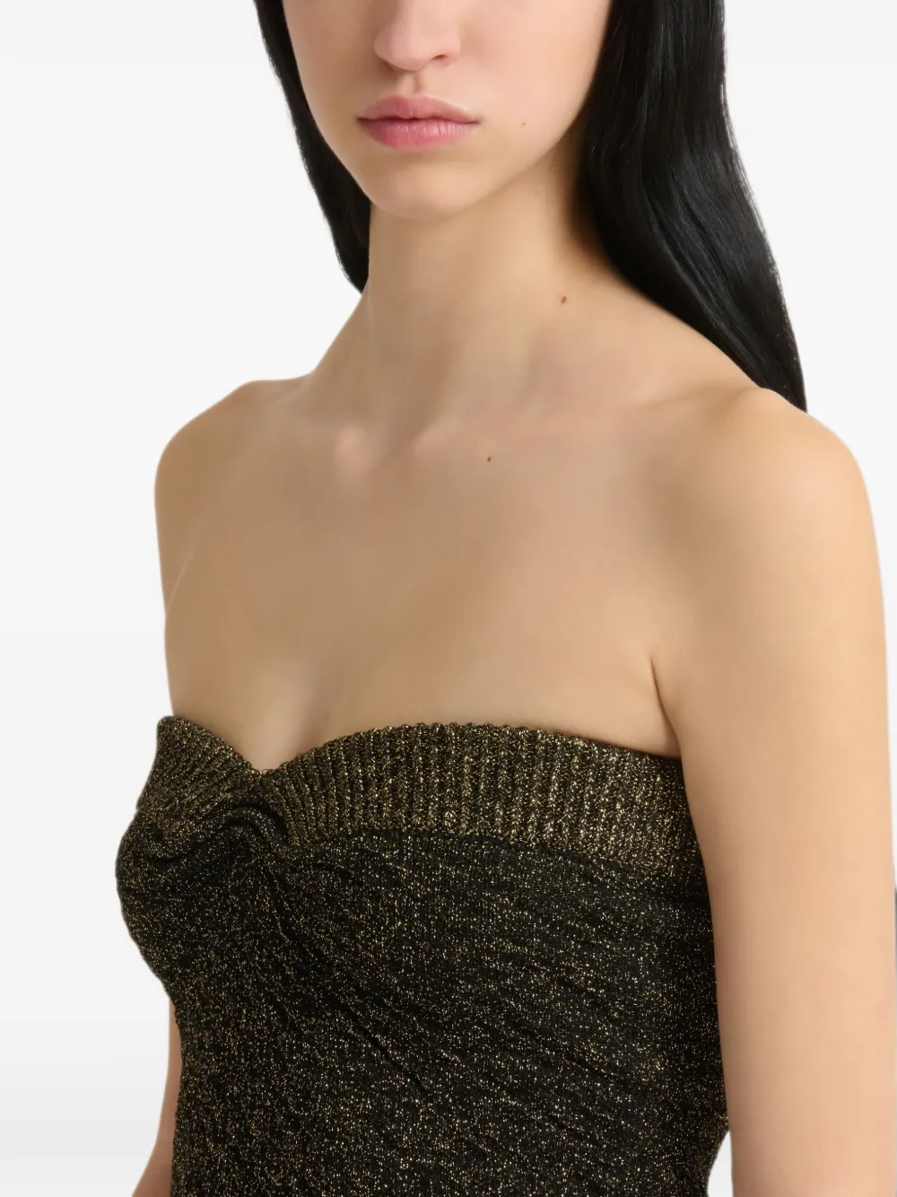 Marni Zwarte wollen strapless top met lurex details Groen