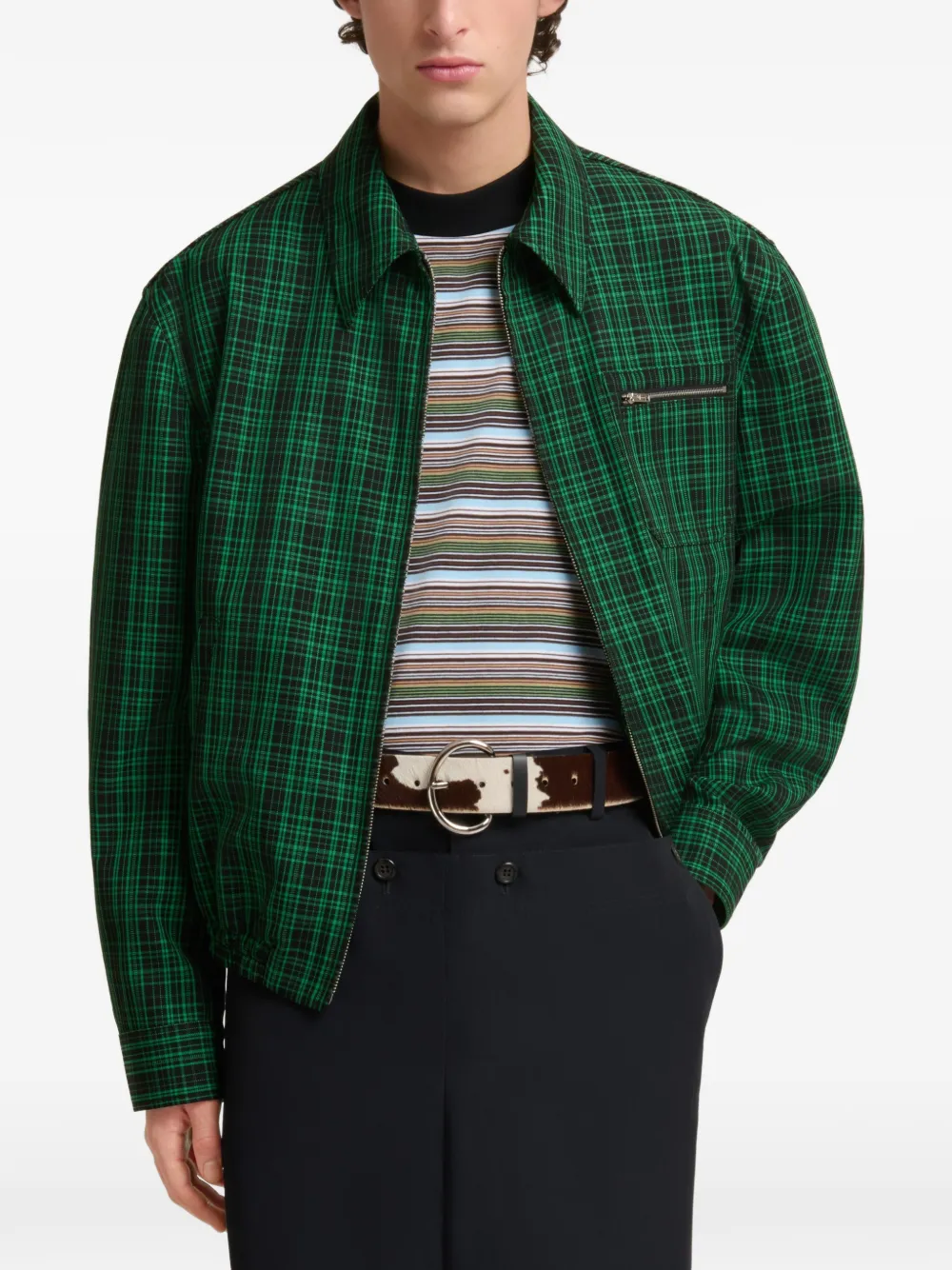 Marni Gabardine wollen geruite jas Groen