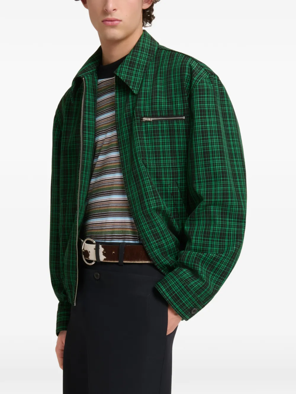 Marni Gabardine wollen geruite jas Groen